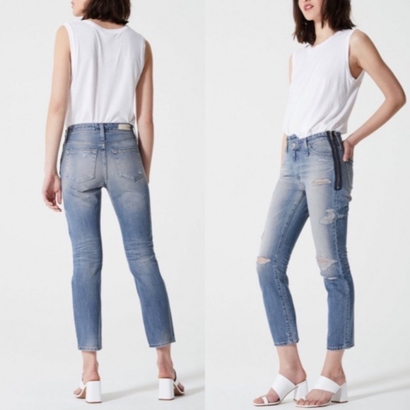 Ag Adriano Goldschmied Blue The Isabelle Side Zip High Rise Straight Crop Jeans - Picture 1 of 9